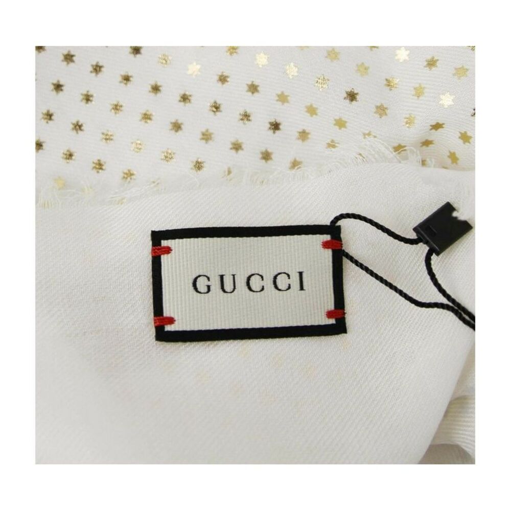 Gucci Women's White Modal / Cashmere "GUCCY" Star Print Large Square Scarf - Picture 3 of 7